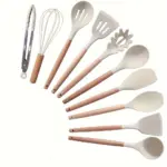 10-Piece Silicone Cooking Utensil Set for Cooking & Serving with Wooden Handles – main image
