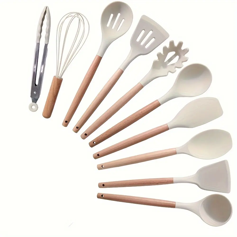 96b7f105-7575-432d-9f58-39f6e2f84100 10-Piece Silicone Cooking Utensil Set for Cooking & Serving with Wooden Handles – main image