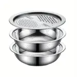 3-Piece Stainless Steel Prep Bowl System for Rinsing, Straining and Grating – main image
