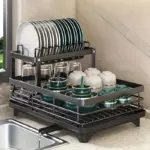 Double-Layer Carbon Steel Dish Rack for Drying Dishes & Organizing Countertop Items – main image