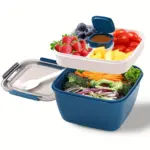 Salad Container for Portable Meal Prep with Two Sections and Dressing Cup – main image