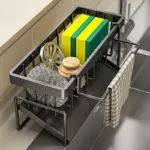 Kitchen Sink Organizer for Holding Sponges & Dish Soap, Metal Caddy with Self-Draining Tray – gallery image 2