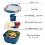 Salad Container for Portable Meal Prep with Two Sections and Dressing Cup – gallery image 7