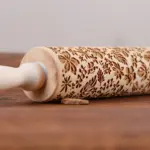 Wooden Embossing Rolling Pin for Rolling & Texturing Dough, Floral Pattern – gallery image 8