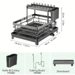 Two-Tier Dish Drying Rack for Drying Dishes & Utensils with Drainboard and Cutlery Holder – gallery image 4