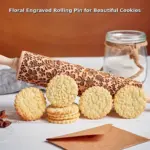 Wooden Embossing Rolling Pin for Rolling & Texturing Dough, Floral Pattern – gallery image 2