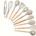 10-Piece Silicone Cooking Utensil Set for Cooking & Serving with Wooden Handles – gallery image 2