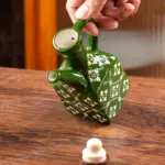 Ceramic Oil and Vinegar Bottle for Dispensing & Serving with Wood Lid and Square Bottle Shape – gallery image 2