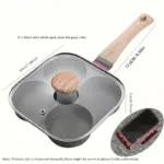 Non-Stick 4-Hole Frying Pan with Lid for Cooking Eggs and Small Portions, Wooden Handle – gallery image 4