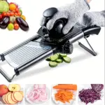 Stainless Steel Mandoline Slicer for Slicing & Grating with Adjustable Thickness and 5 Interchangeable Blades – main image