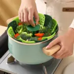 Collapsible Silicone Vegetable Steamer Basket for Steaming Food with Perforated Quick-Drain Design – gallery image 2