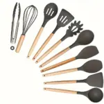 10-Piece Silicone Cooking Utensil Set for Cooking & Serving with Wooden Handles – gallery image 5