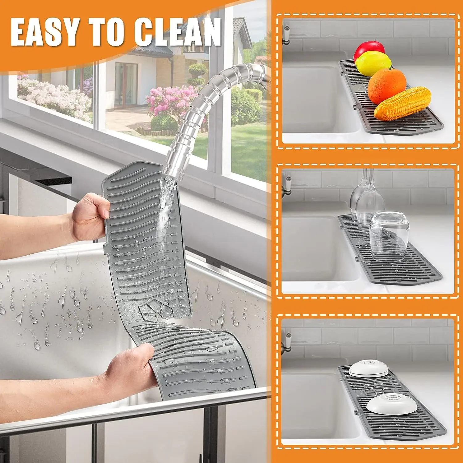 Kitchen Sink Splash Guard Mat for Catching Faucet Drips and Splashes, Flexible Drying Surface – description image 1