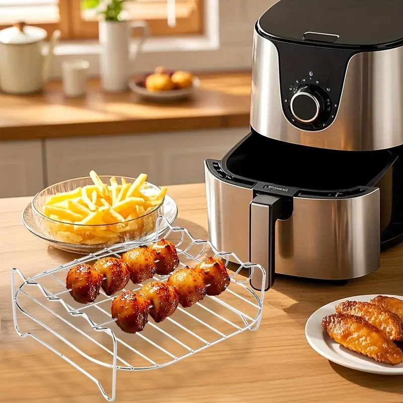 Air Fryer Grill Rack Set for Grilling & Steaming with Metal Rack and Skewers – description image 2