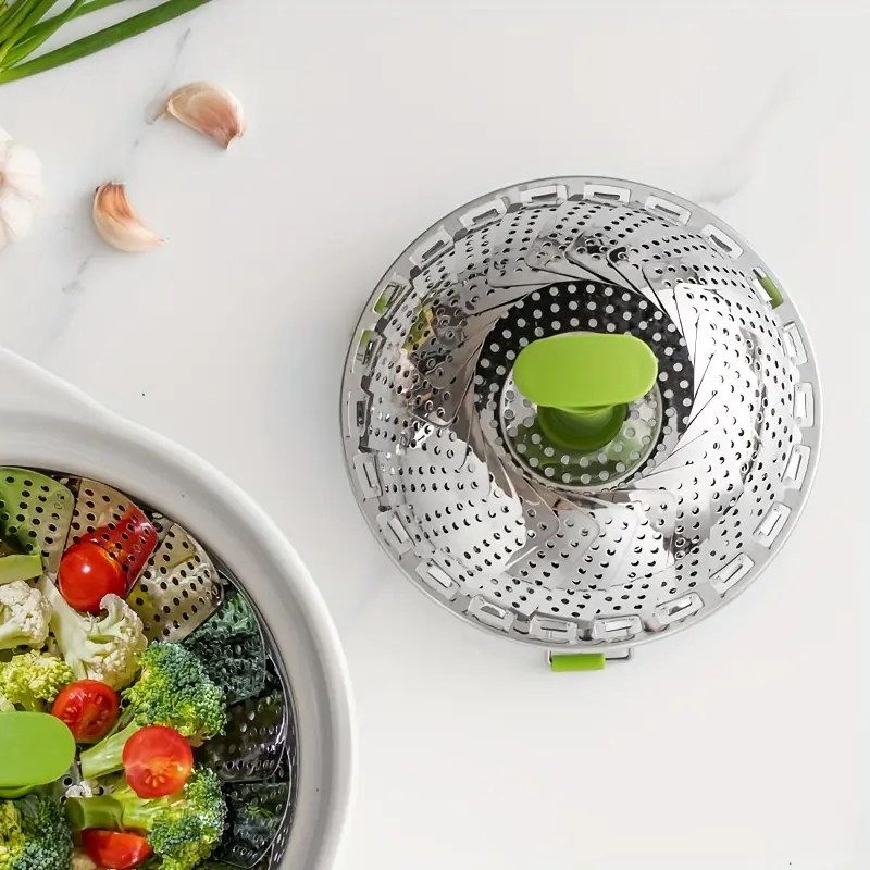 Stainless Steel Collapsible Steamer Basket for Steaming Food with Folding Petals – description image 2