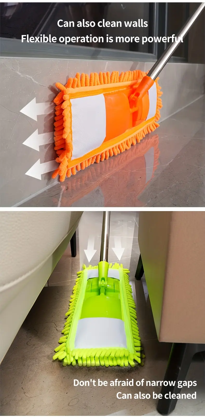 Rotatable Flat Mop for Wet and Dry Cleaning with Chenille Mop Head – description image 3