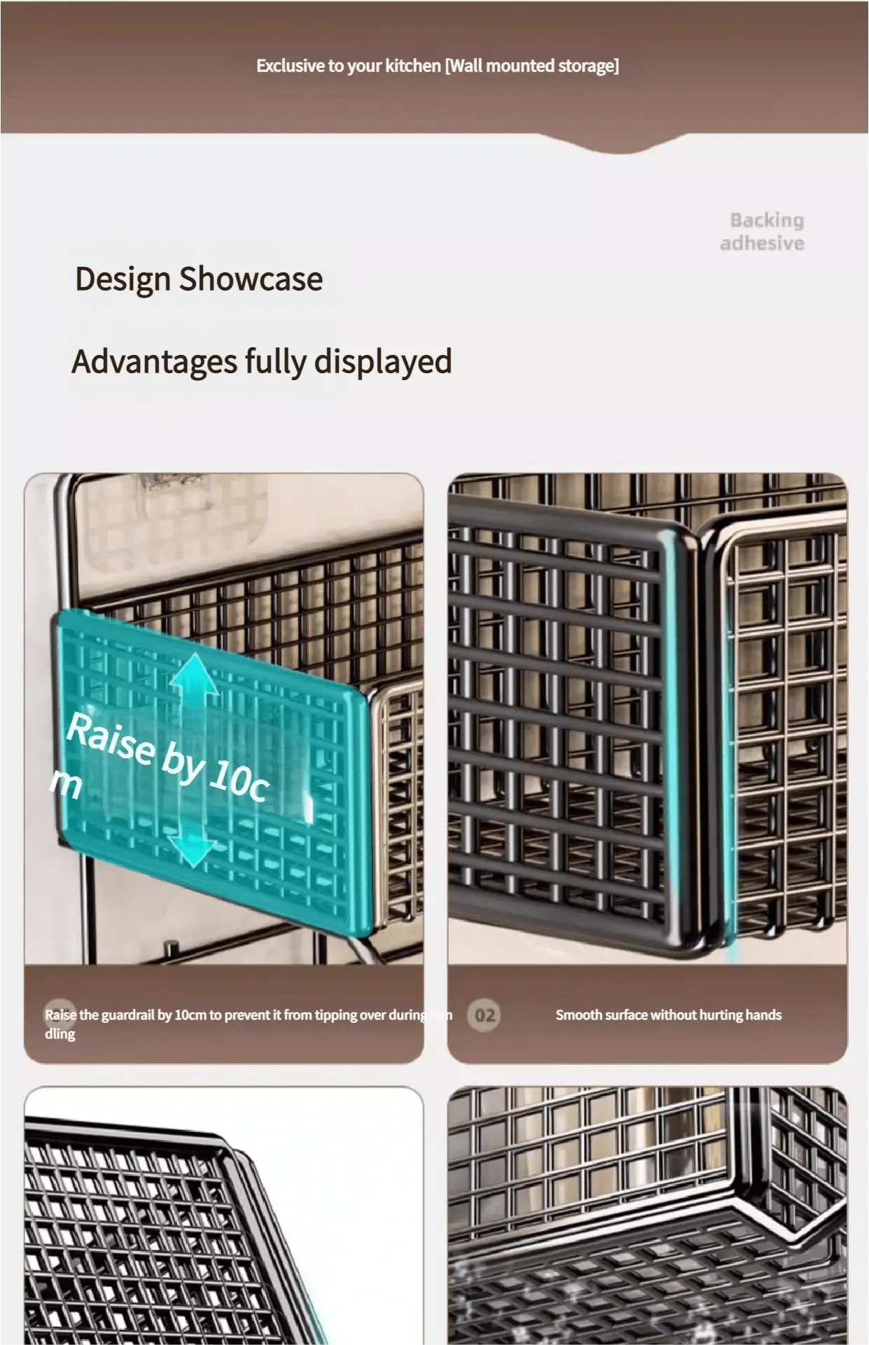 Iron Storage Rack for Organizing & Hanging Items with Grid Design and Hooked Rail – description image 3