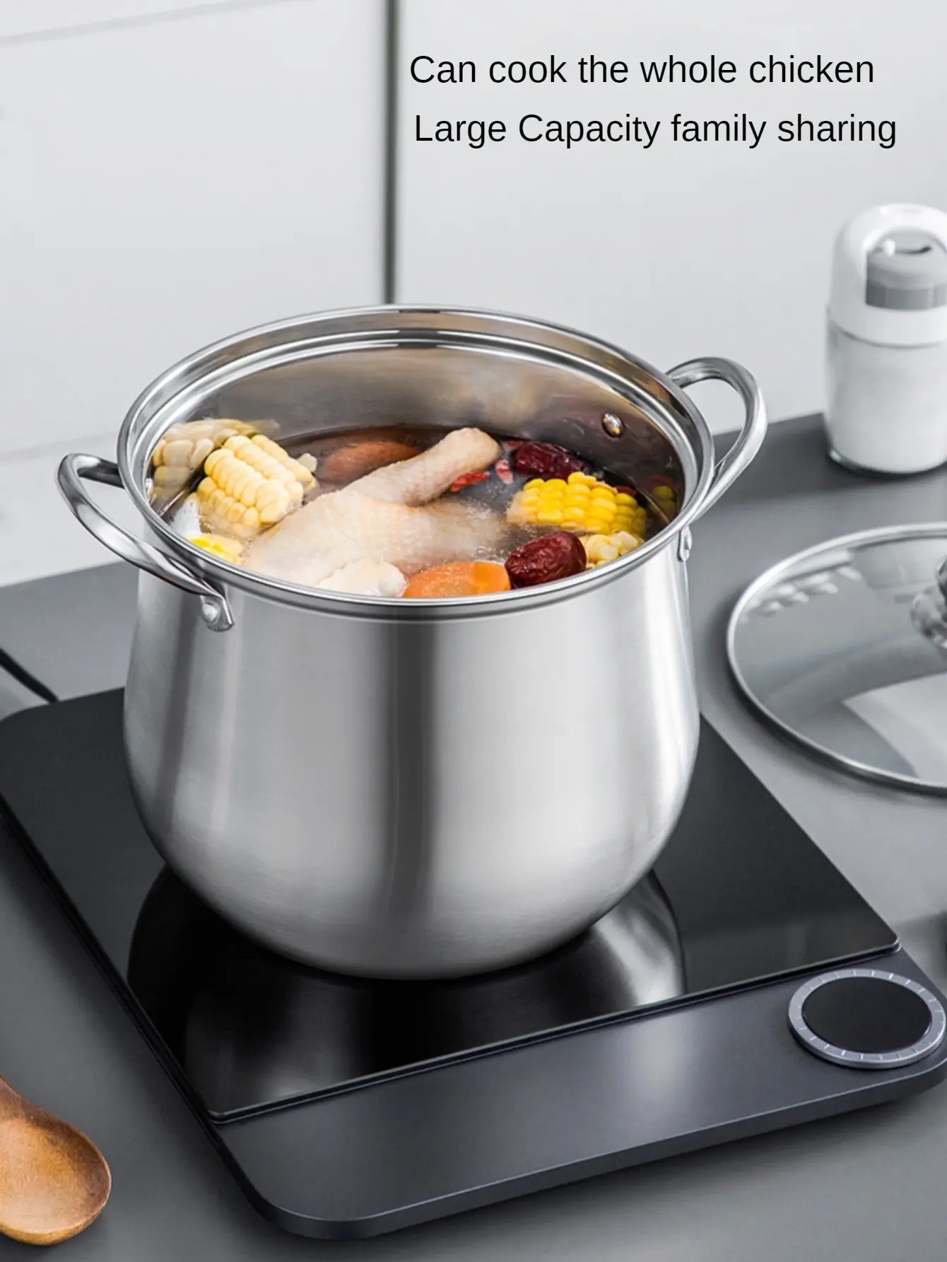 Large-Capacity Stainless Steel Pot for Making Soup, Porridge and Steaming, Induction and Gas Compatible – description image 6