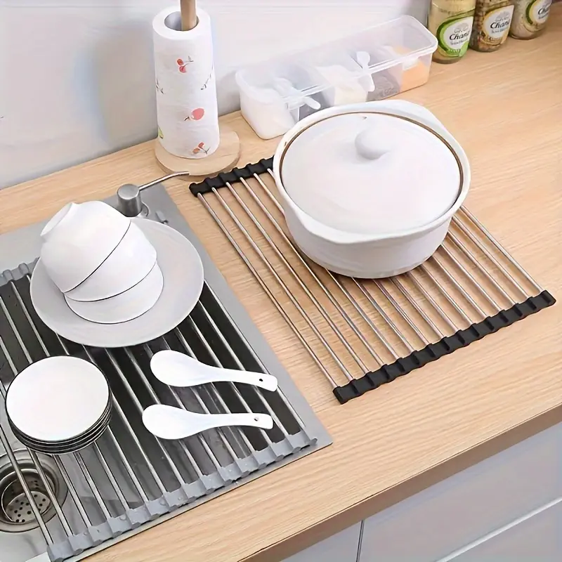 Stainless Steel Roll-Up Dish Drying Rack for Drying Dishes & Air-Drying Items – description image 2