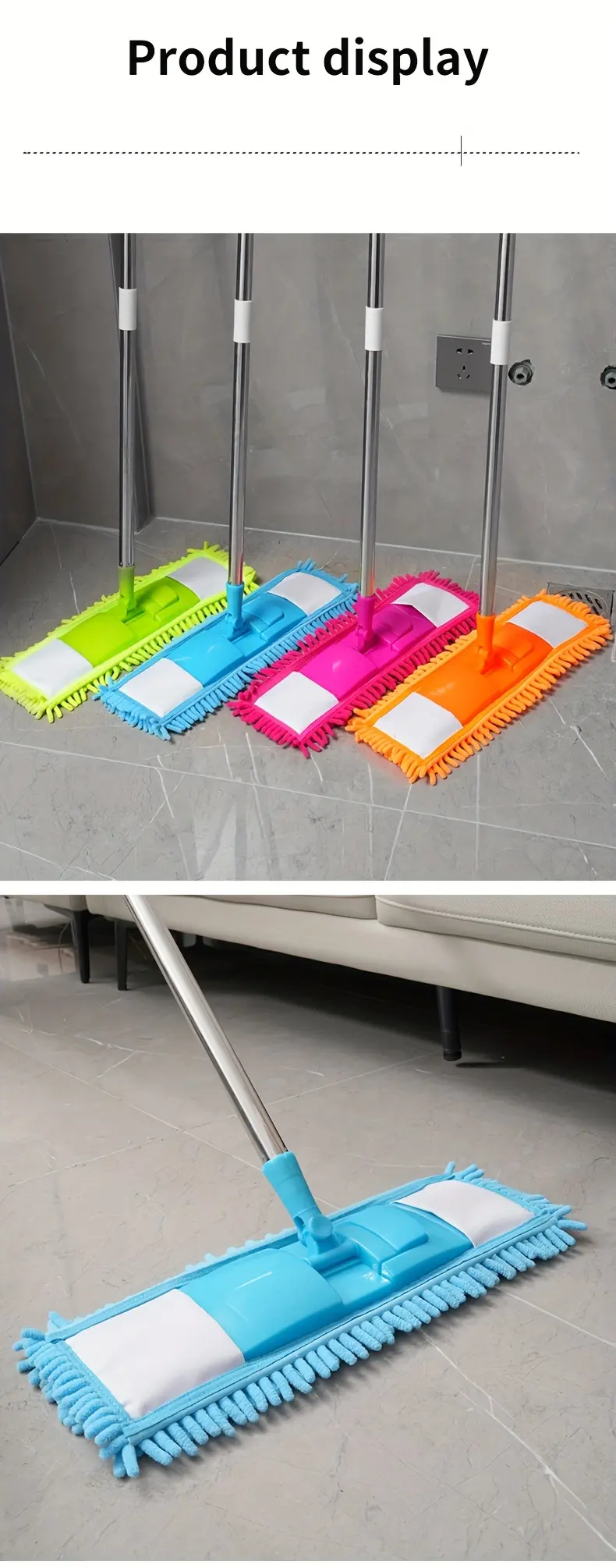 Rotatable Flat Mop for Wet and Dry Cleaning with Chenille Mop Head – description image 8