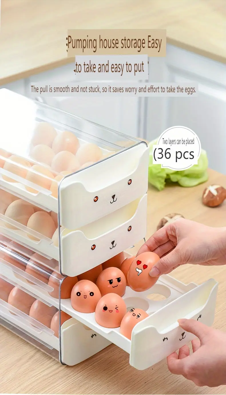 Drawer-Type Egg Storage Rack for Organizing Eggs, Transparent Stackable Rectangular Design – description image 2