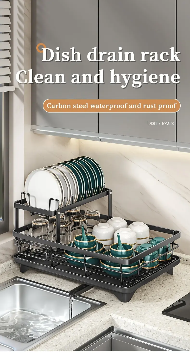 Double-Layer Carbon Steel Dish Rack for Drying Dishes & Organizing Countertop Items – description image 1