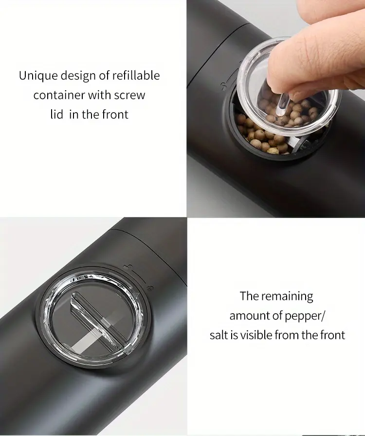 Electric Salt and Pepper Grinder for Seasoning with Dual-Compartment Design & Adjustable Coarseness – description image 9