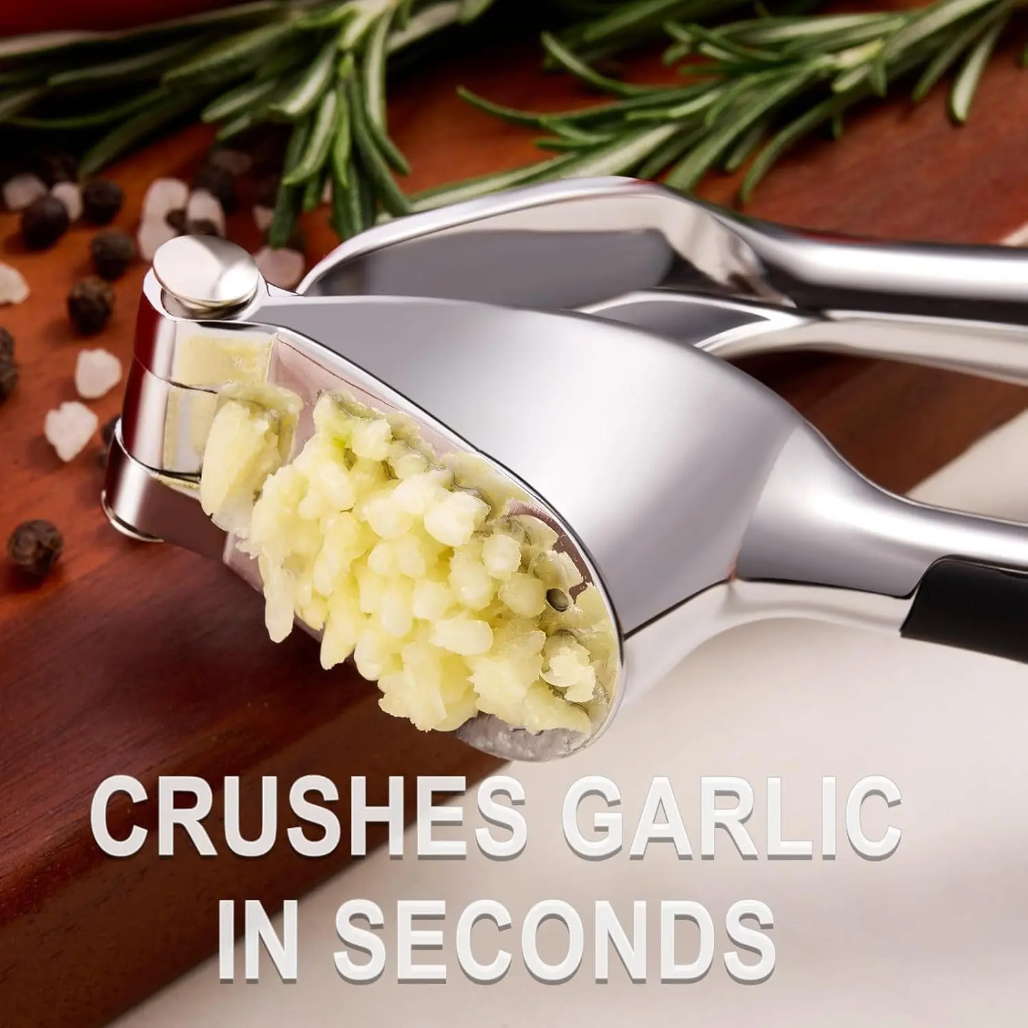 Stainless Steel Garlic Press for Crushing Garlic with Ergonomic Easy-Grip Handle – description image 2