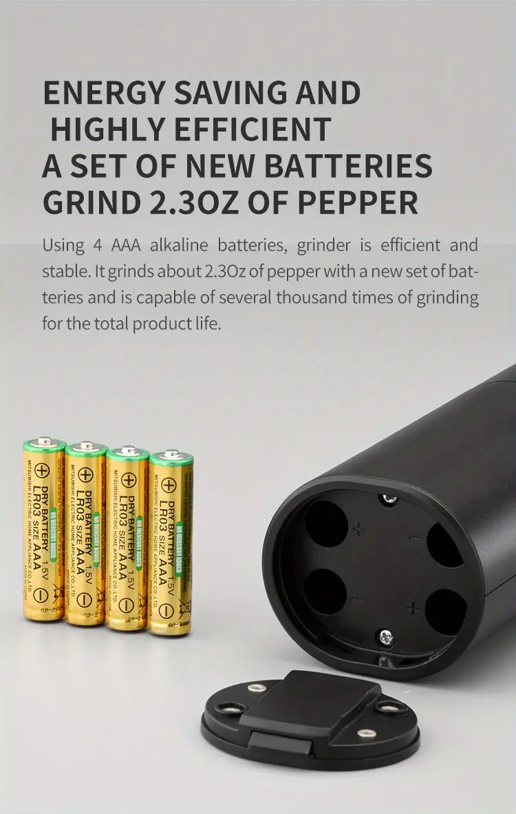 Electric Salt and Pepper Grinder for Seasoning with Dual-Compartment Design & Adjustable Coarseness – description image 6