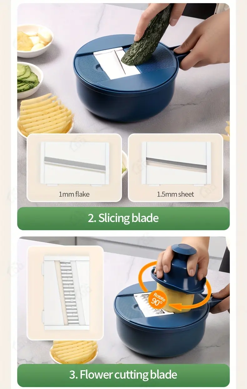 12-in-1 Manual Vegetable Chopper for Cutting & Slicing with Interchangeable Blade Housing – description image 5