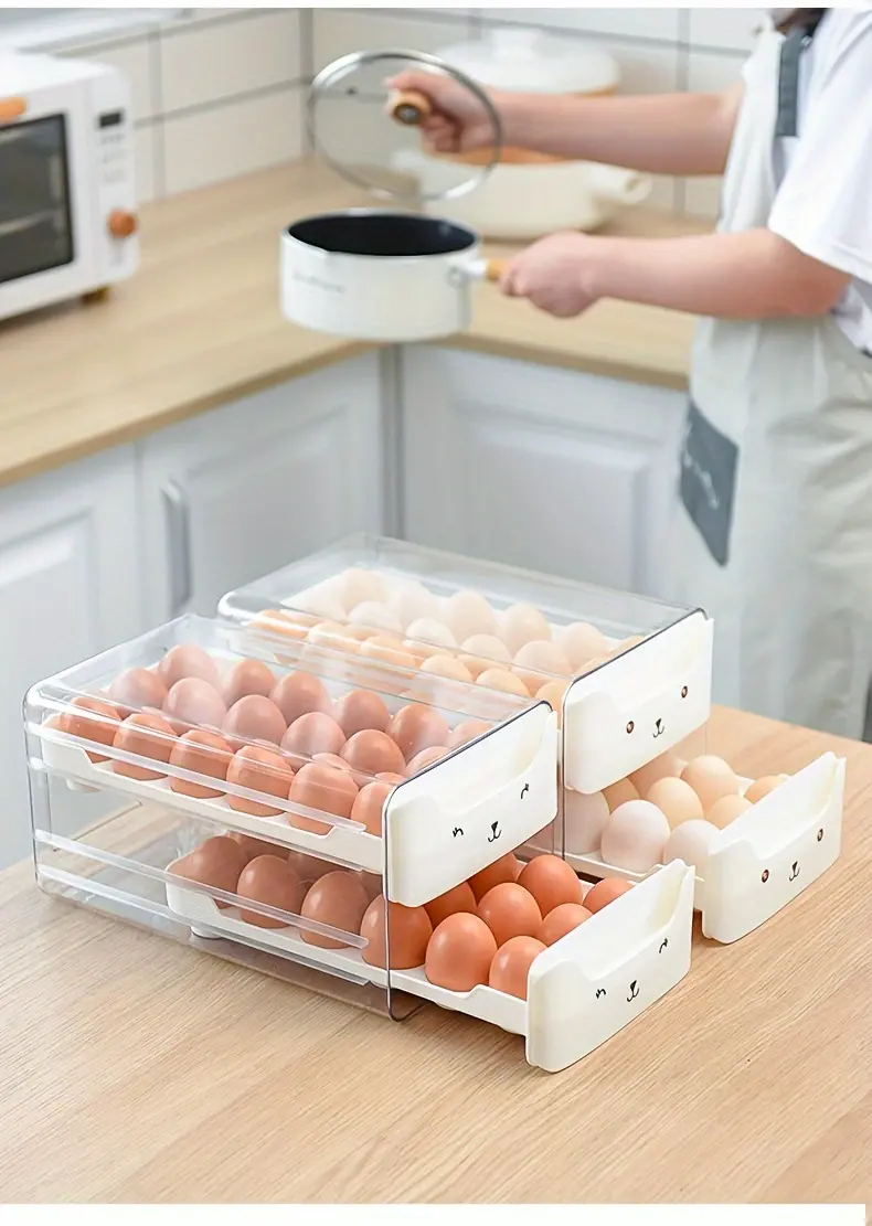 Drawer-Type Egg Storage Rack for Organizing Eggs, Transparent Stackable Rectangular Design – description image 7