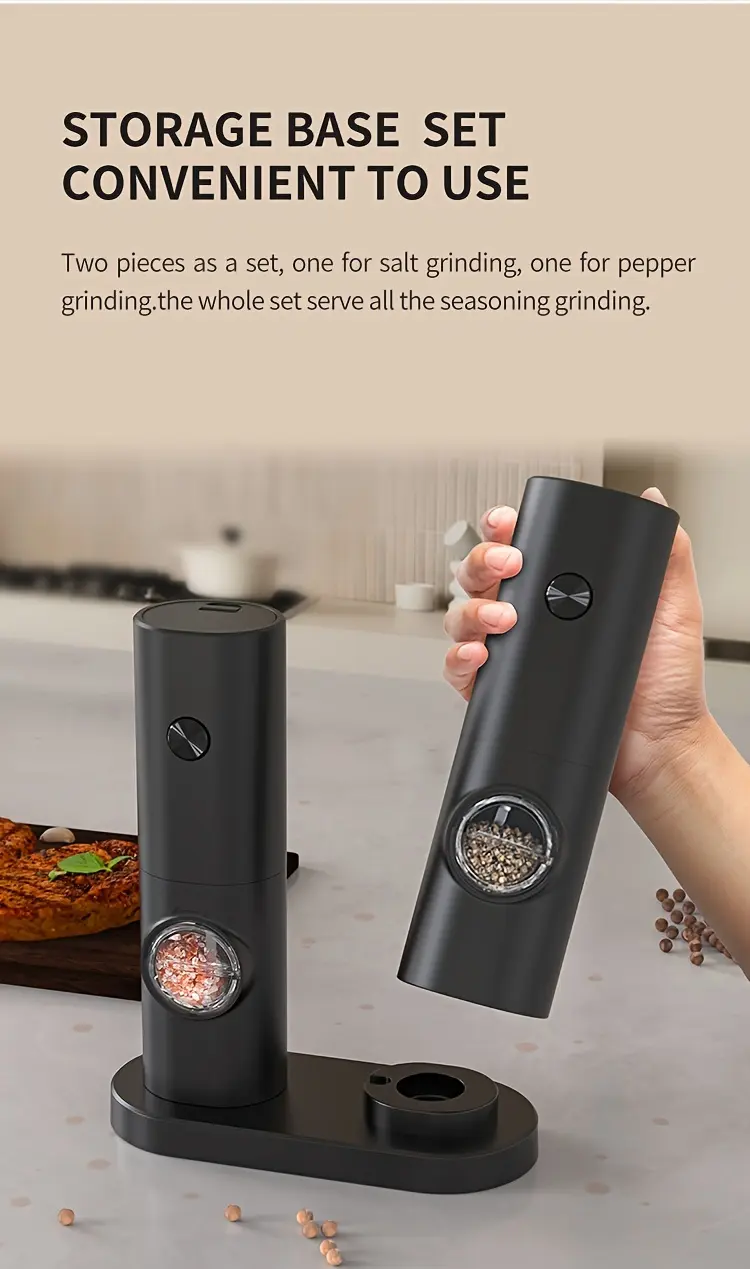 Electric Salt and Pepper Grinder for Seasoning with Dual-Compartment Design & Adjustable Coarseness – description image 7