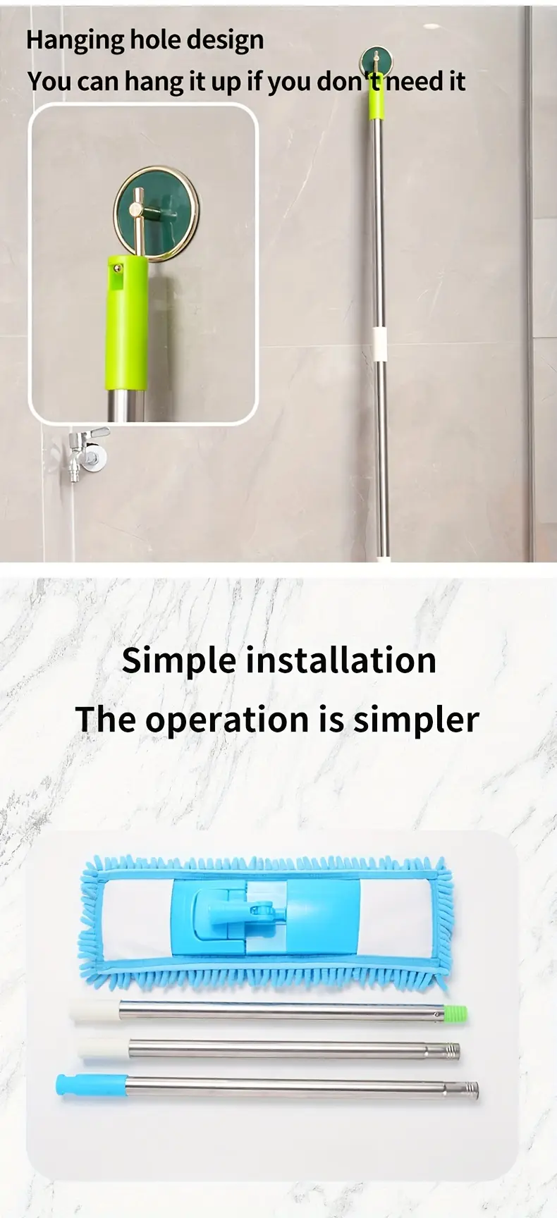 Rotatable Flat Mop for Wet and Dry Cleaning with Chenille Mop Head – description image 4