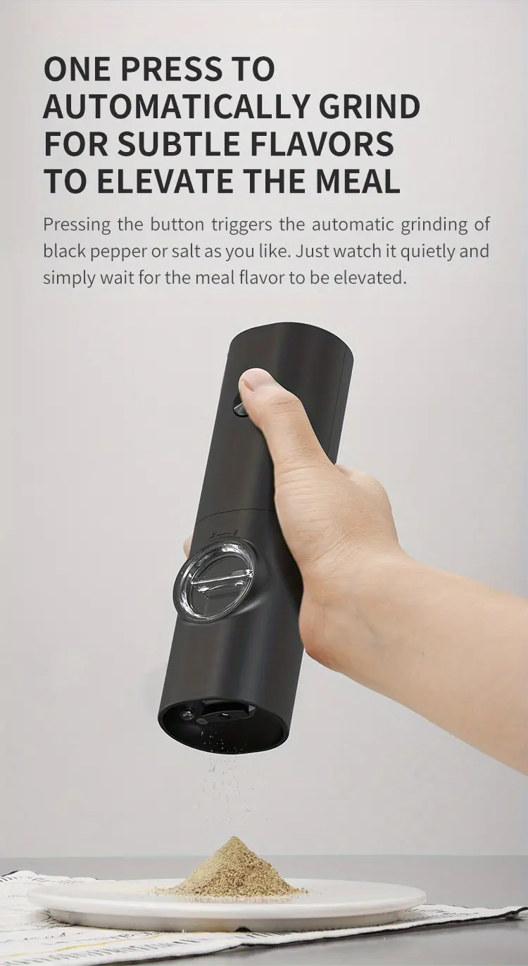 Electric Salt and Pepper Grinder for Seasoning with Dual-Compartment Design & Adjustable Coarseness – description image 4