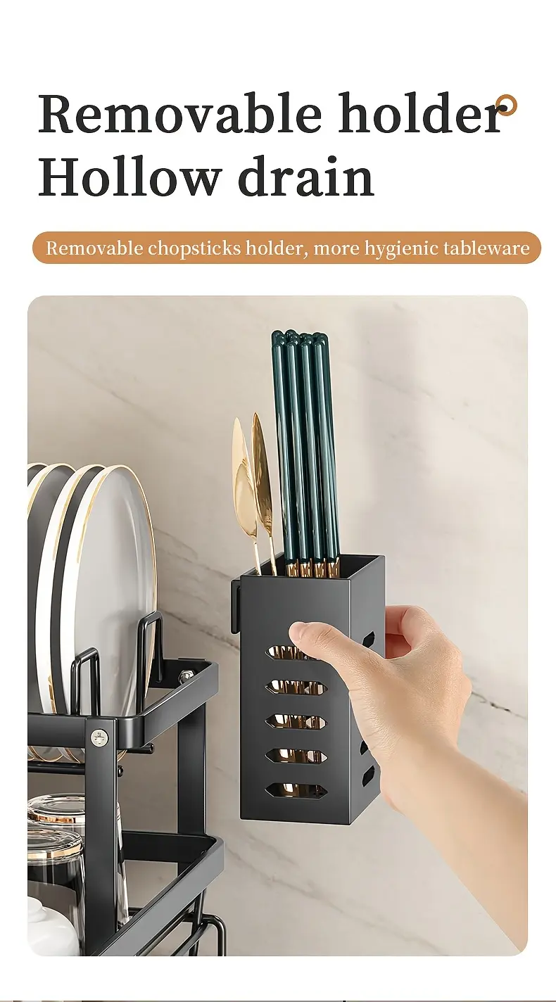 Double-Layer Carbon Steel Dish Rack for Drying Dishes & Organizing Countertop Items – description image 8
