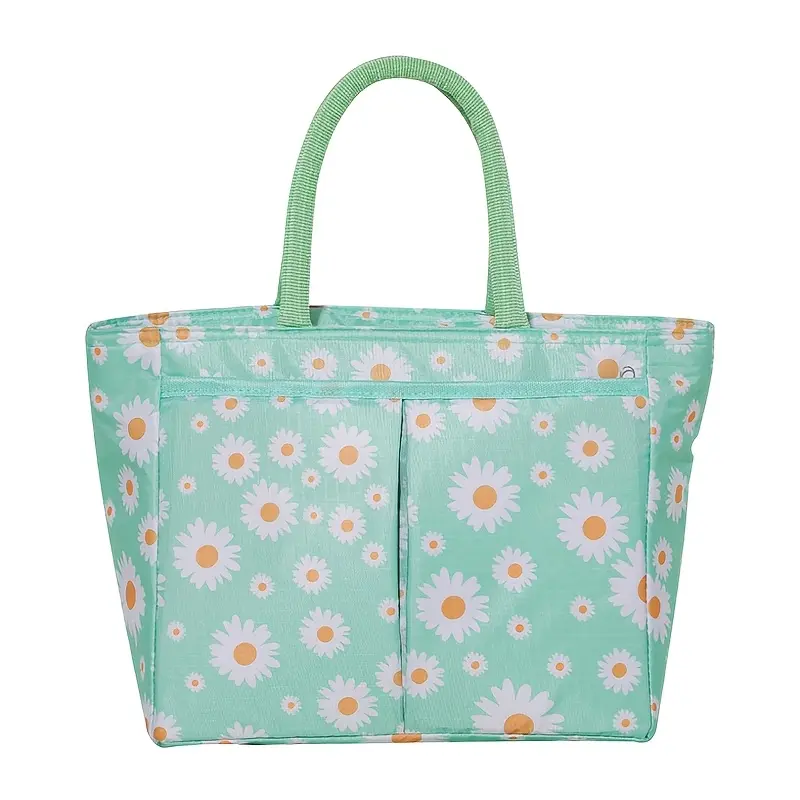 Insulated Tote Bag for Carrying Non-Food Items, Daisy Print, Handheld Design – description image 2