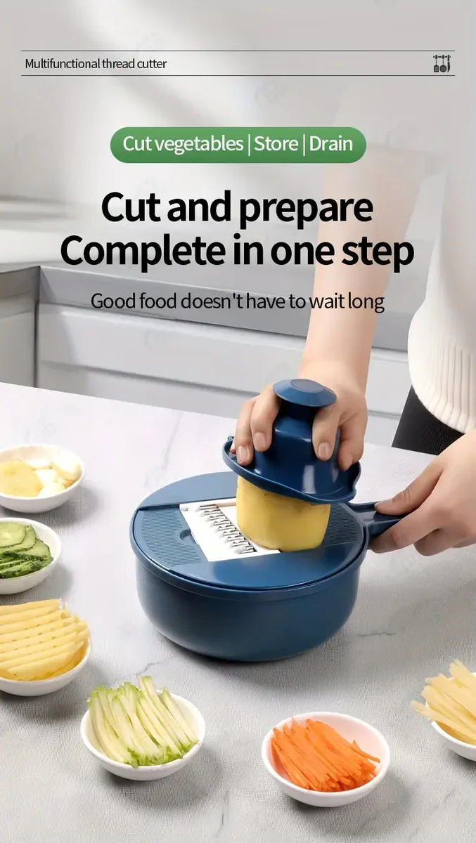 12-in-1 Manual Vegetable Chopper for Cutting & Slicing with Interchangeable Blade Housing – description image 1