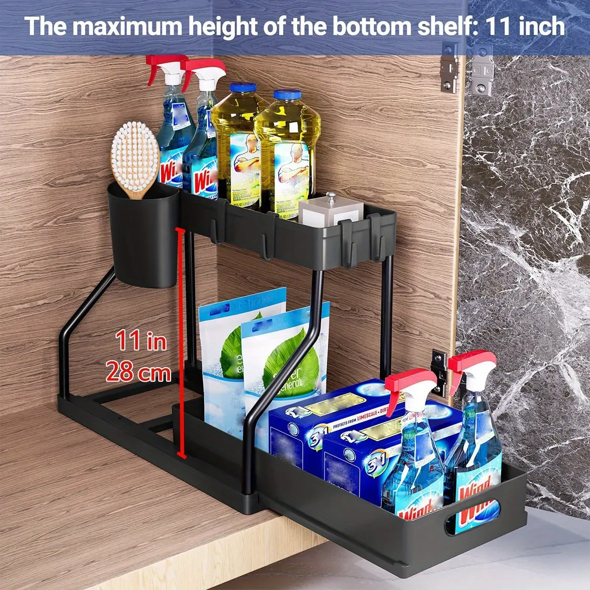 2pcs Under-Sink Sliding Shelf Organizer for Storage & Organization, Pull-Out Design – description image 2