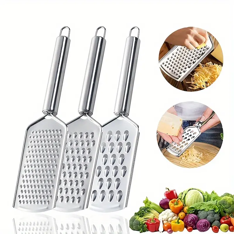 3-Piece Kitchen Tool Set for Peeling, Grating and Slicing, Stainless Steel – description image 1