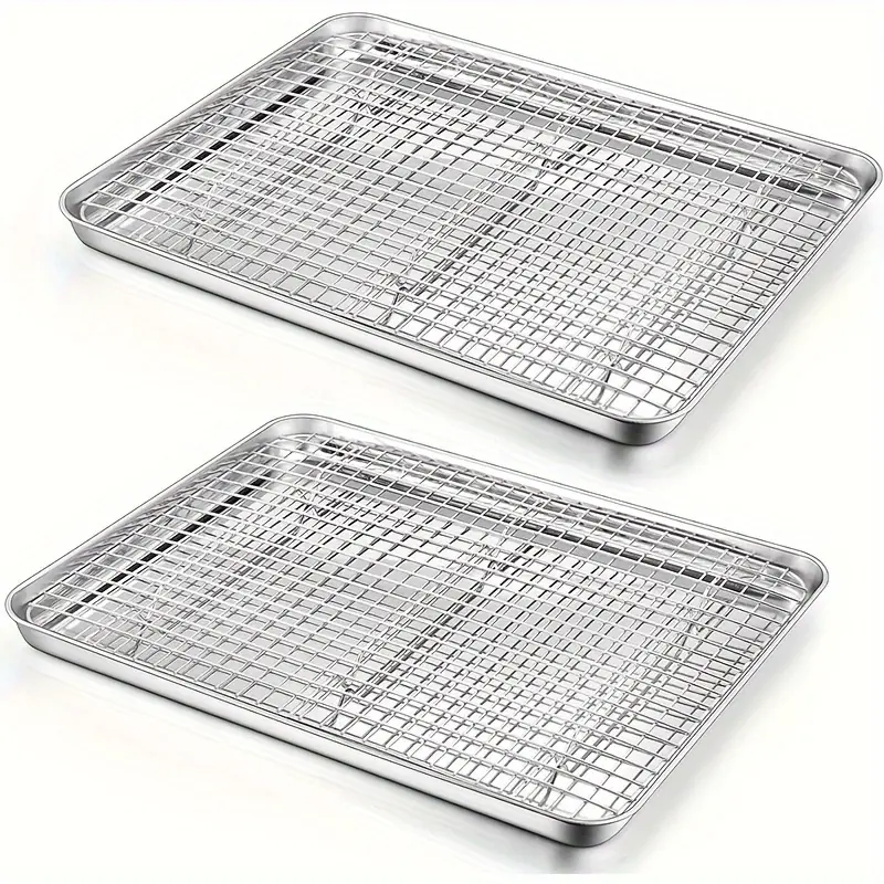 Stainless Steel Baking Pan with Cooling Rack for Baking & Roasting, Extra Thick Edge – description image 1