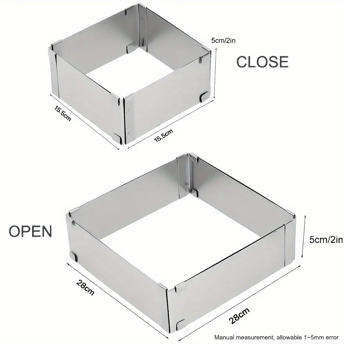 Adjustable Stainless Steel Square Cake Mold Ring for Shaping & Baking with Baking Knife – description image 1