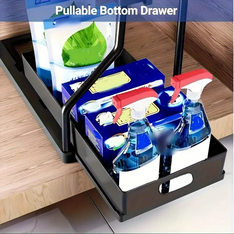 2pcs Under-Sink Sliding Shelf Organizer for Storage & Organization, Pull-Out Design – description image 3