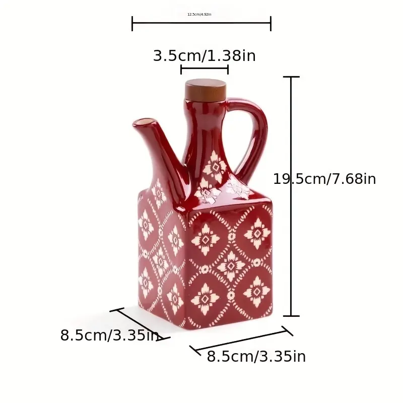 Ceramic Oil and Vinegar Bottle for Dispensing & Serving with Wood Lid and Square Bottle Shape – description image 1