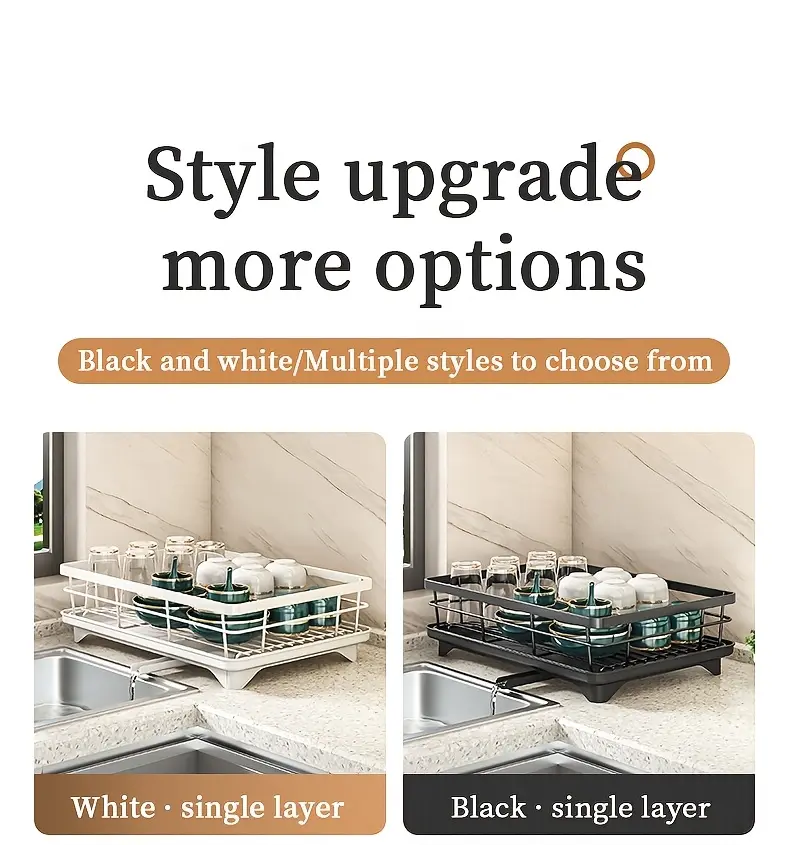 Double-Layer Carbon Steel Dish Rack for Drying Dishes & Organizing Countertop Items – description image 3