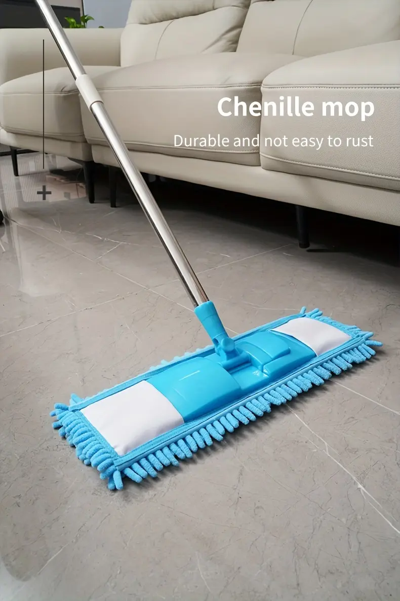 Rotatable Flat Mop for Wet and Dry Cleaning with Chenille Mop Head – description image 1