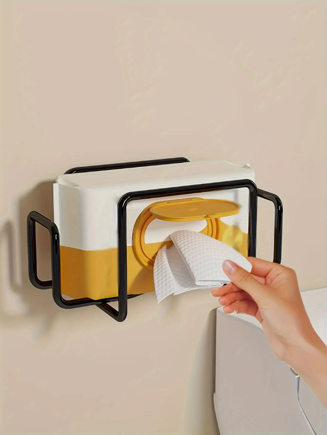 Wall-Mounted Tissue Holder for Holding Tissue Rolls and Sheets, Non-Drilling Adhesive Mount – description image 1