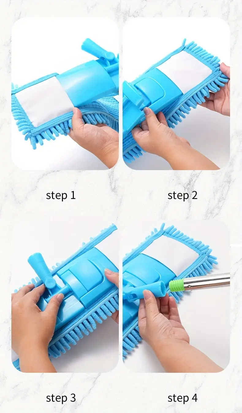 Rotatable Flat Mop for Wet and Dry Cleaning with Chenille Mop Head – description image 5