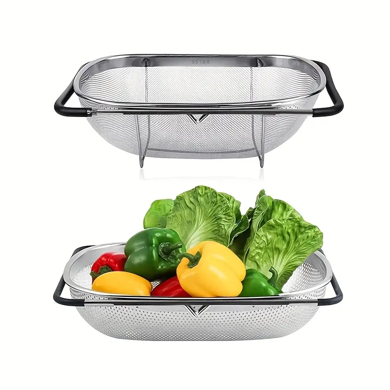 Expandable Stainless Steel Fine Mesh Filter for Rinsing & Draining Produce – description image 3