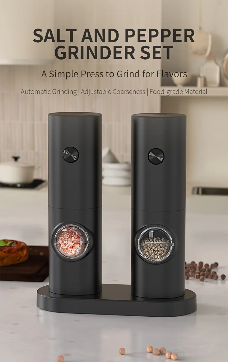 Electric Salt and Pepper Grinder for Seasoning with Dual-Compartment Design & Adjustable Coarseness – description image 1