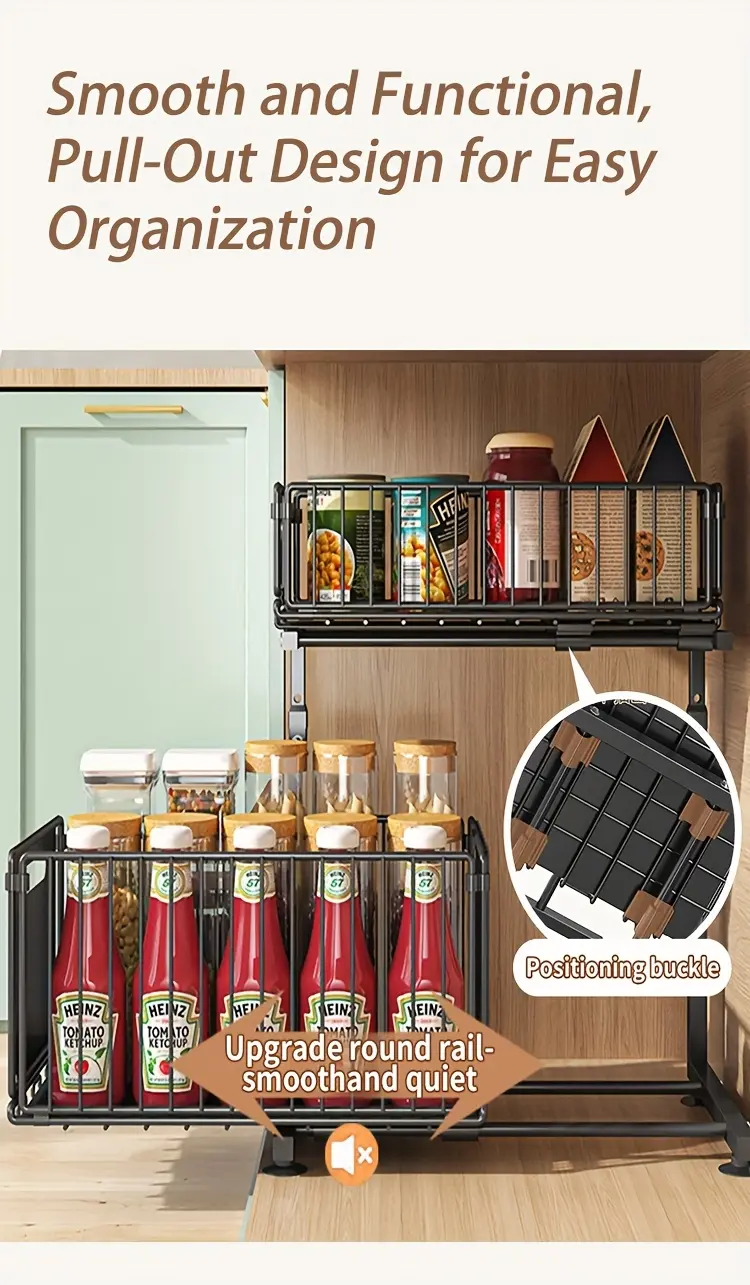 Under-Sink Sliding Organizer for Cabinet Storage & Access, Two-Tier Design – description image 3